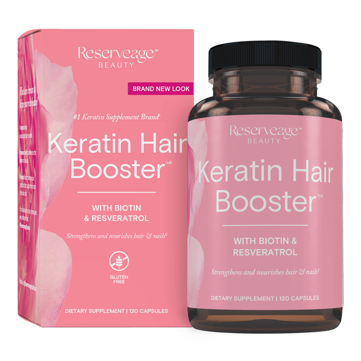 Reserveage Beauty Keratin Hair Booster with Biotin & Resveratrol - Hair & Nail Growth Supplement for Women - Supports Healthy Thickness & Shine with