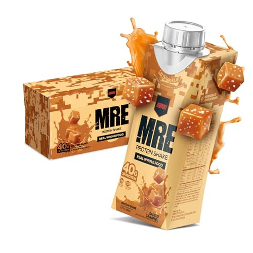 REDCON1 MRE Ready to Drink Protein Shakes, Salted Caramel - Protein Drinks with Whole Food Sources - Sugar Free RTD Shake Formulated to Fuel Athletes