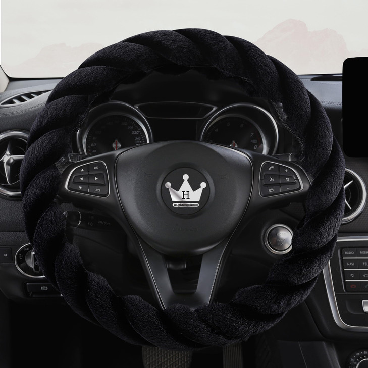 HighnessHwoo Luxury Fluffy Winter Car Steering Wheel Cover for Women Soft Warm Plush Cute Auto Accessories for Vehicle, Sedan, Universal, Fuzzy, Anti