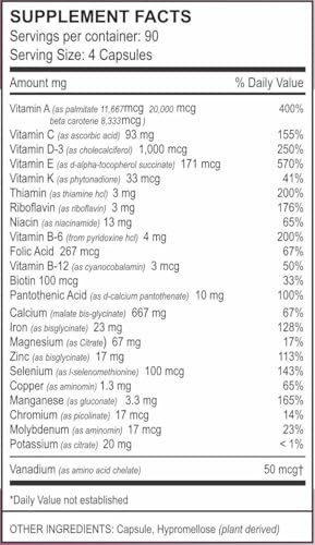 Vita4Life!® Multi-Standard Formula  Complete Vitamin & Mineral Complex  360-Capsules  Fast-Dissolve Veggie Caps  No Fillers, GMO, Gluten, Dairy 