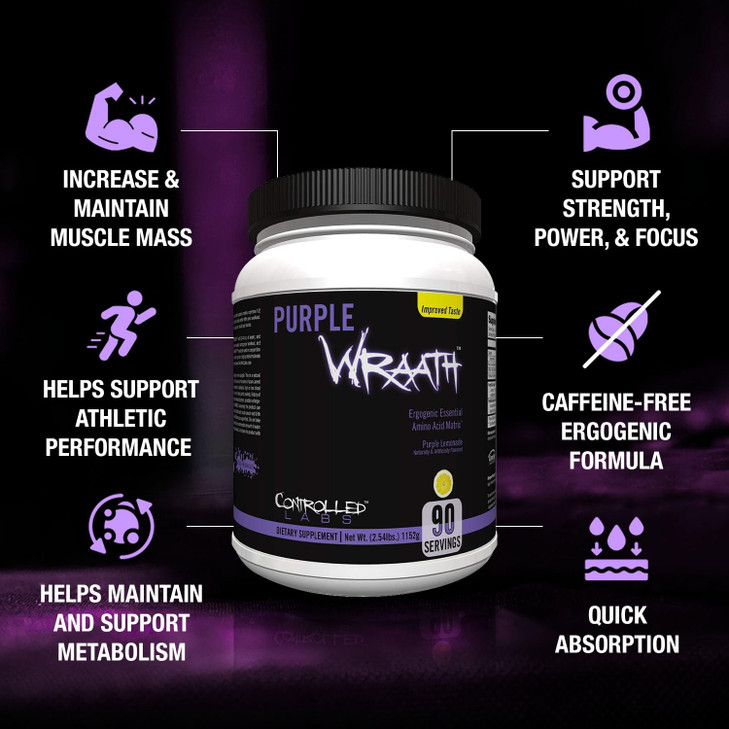 CONTROLLED LABS Purple Wraath, BCAA and EAA Amino Acid Supplement, with Endurance Blend Intra Workout Powder, Optimal Endurance, Focus, and Stamina (