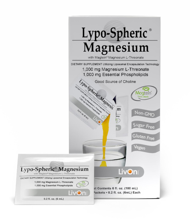 LivOn Laboratories Lypo-Spheric Magnesium L-Threonate - 30 Packets - 77mg Per Packet - Liposome Encapsulated for Maximum Bioavailability - Profession