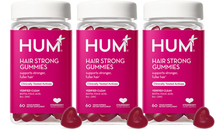 HUM Hair Strong Daily Hair Growth Gummies with Biotin, Zinc, Vitamin B12 to Support Growth, Folic Acid & Vitamin B12 Gummy Vitamins for Healthy Hair
