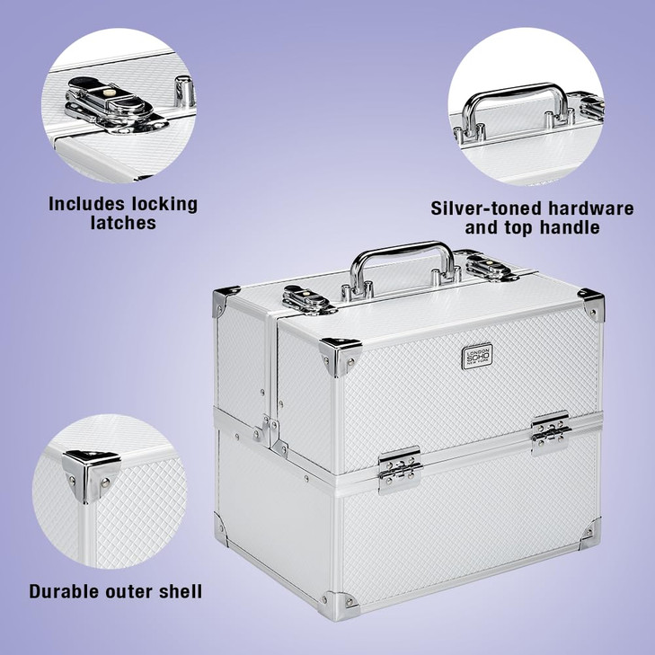 Conair Makeup Beauty Case - Cosmetic Case with Expandable Shelves and Locking Latch - Professional makeup case - Silver Diamond - London SOHO New Yor