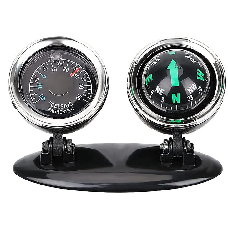Riloer 2 in 1 Car Thermometer Compass with Adhesive, Navigation/Direction Guide Ball Adjustable Vehicle Mount Dashboard Compass for Marine Boat Car T