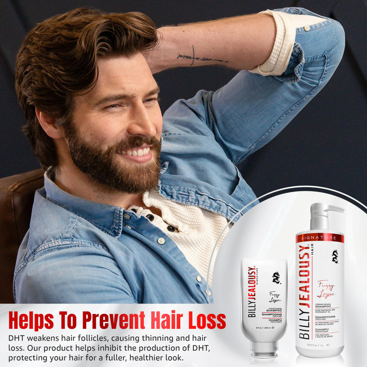 Billy Jealousy Fuzzy Logic Men's Shampoo for Thinning Hair, Peppermint-Infused, With DHT Blockers to Prevent Hair Loss and Breakage, Cleans Thoroughl