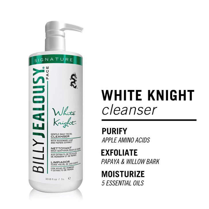 Billy Jealousy White Knight Gentle Daily Facial Cleanser with Non-Abrasive Exfoliators Ideal for All Skin Types, Men's Face Wash Formulated with Appl