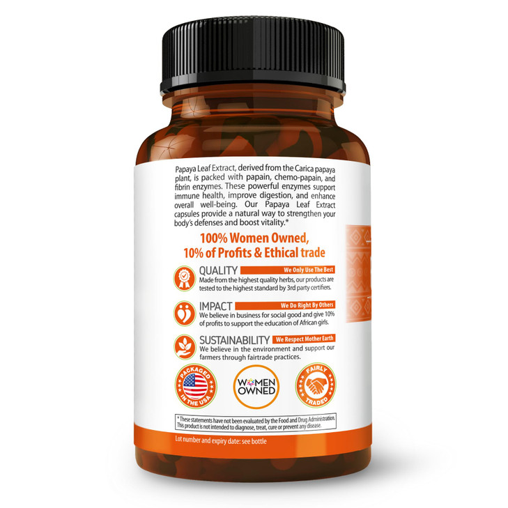 Herbal Goodness Papaya Leaf Extract Digestive Enzymes - 10X Strength 60/600mg Veg Capsules- Blood Platelet, Bone Marrow & Spleen Support, Immune Gut