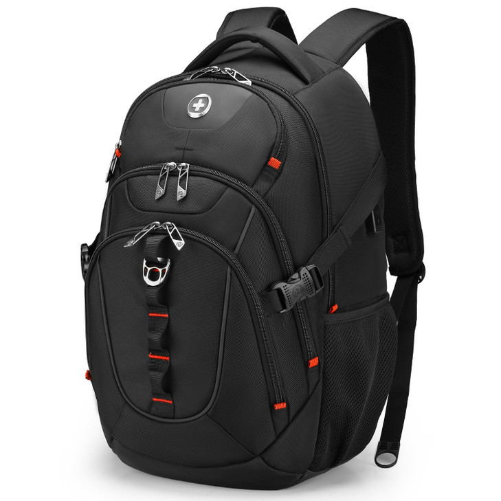 Swissdigital Design Laptop Backpack, Travel Backpack with USB Charging Port Fits 15.6 inches Computer, 31L College School Bookbag for Men, Black | SD