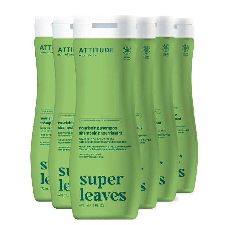 ATTITUDE Nourishing Hair Shampoo, EWG Verified, For Dry and Damaged Hair, Naturally Derived Ingredients, Vegan and Plant Based, Grapeseed Oil and Oli