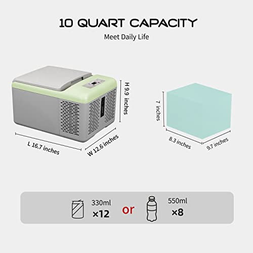 Alpicool C9PT Mini Portable Freezer, 12 Volt Car Refrigerator, 10 Quart Fast Cooling, with 12/24V DC and 100-240V AC for Outdoor, Camping, RV, Truck,