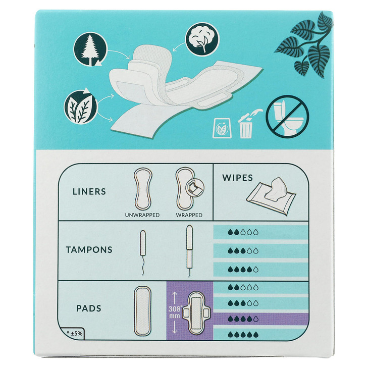 Natracare Slim Fitting Ultra Pads with Wings, Long, Made with Certified Organic Cotton, Ecologically Certified Cellulose Pulp and Plant Starch (12 Pa