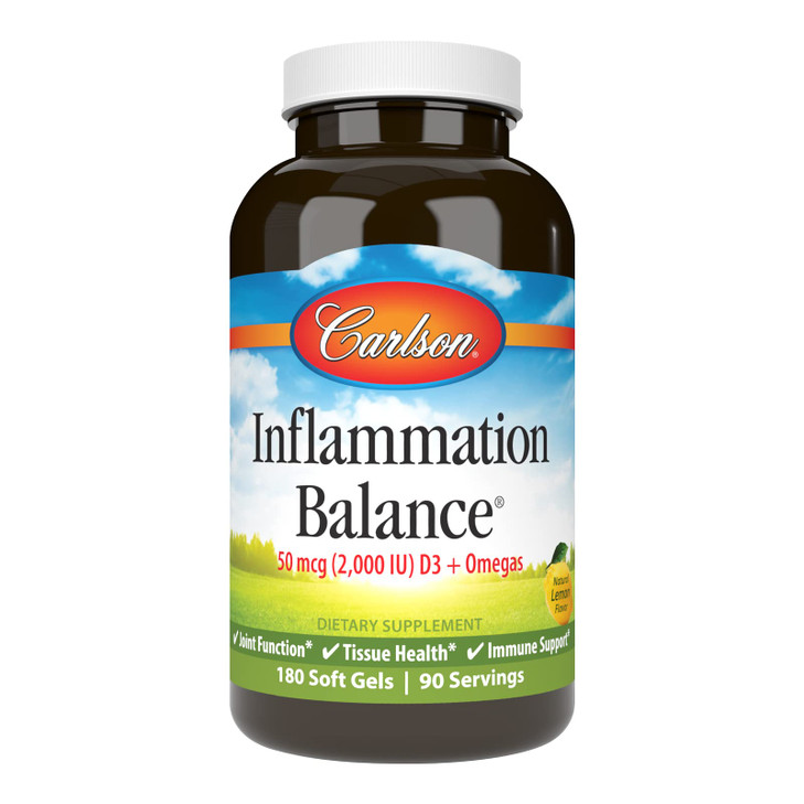 Carlson - Inflammation Balance, Balanced Omega-3 & Omega-6 Ratio, with D3, Norwegian, Wild-Caught Fish Oil Supplement with Fatty Acids, Sustainably S