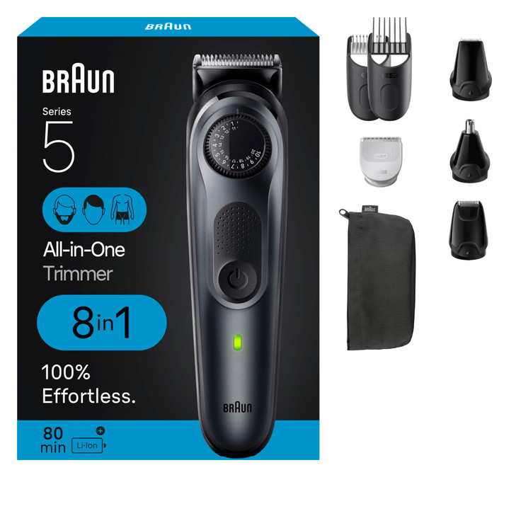 Braun All-in-One Style Kit Series 5 5480, 8-in-1 Trimmer for Men with Beard Trimmer, Body Trimmer for Manscaping, Hair Clippers & More, Ultra-Sharp B