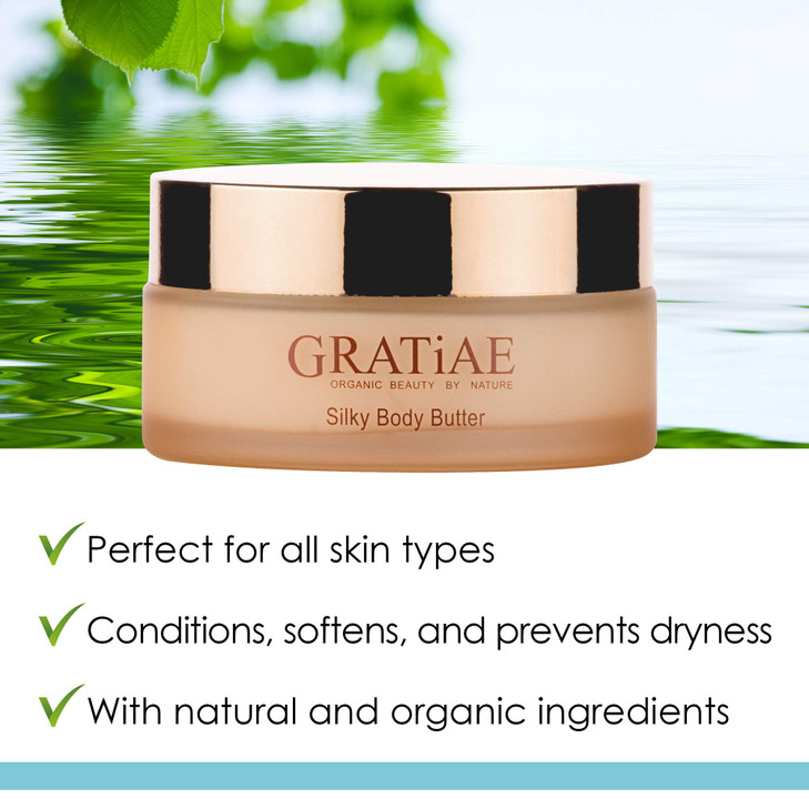 Gratiae organic beauty by nature silky body butter, anti aging skin care shea butter, moisturizer, hydrating stretch mark cream, firming, neck & Déco