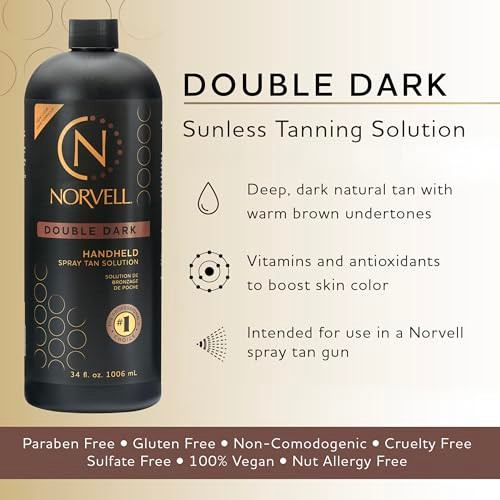 Norvell Premium Spray Tan Solution Double Dark 34 fl oz  Professional Sunless Tanning Formula for Deep Rich Bronze, Streak-Free, Fast-Drying, Long-L