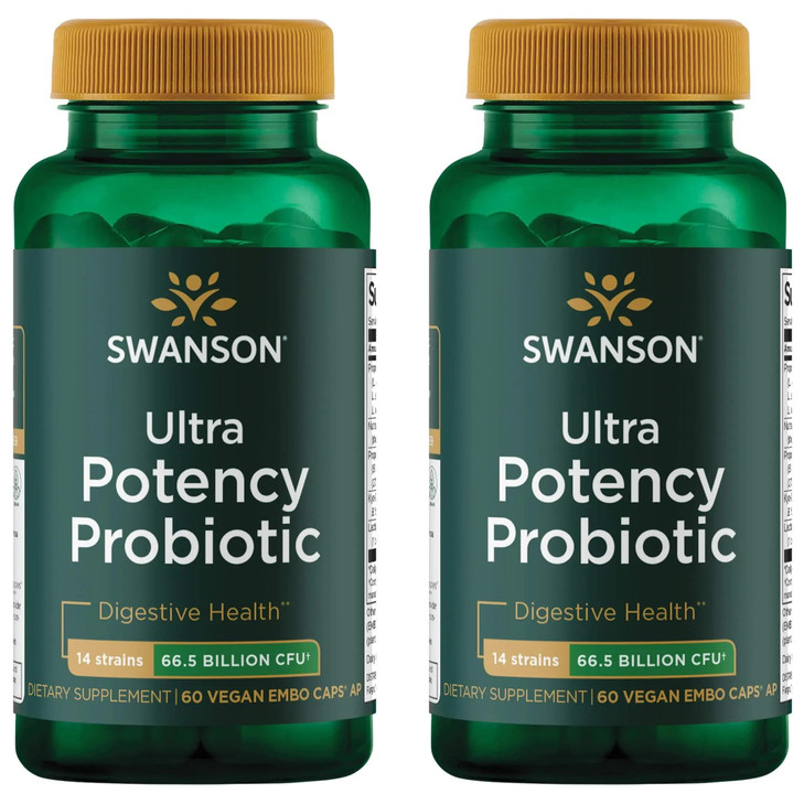Swanson Ultra Potency Probiotic Digestive Health Immune System Support 66 Billion CFU Prebiotic NutraFlora scFOS 60 DRcaps Veggie Capsules (Caps) (2