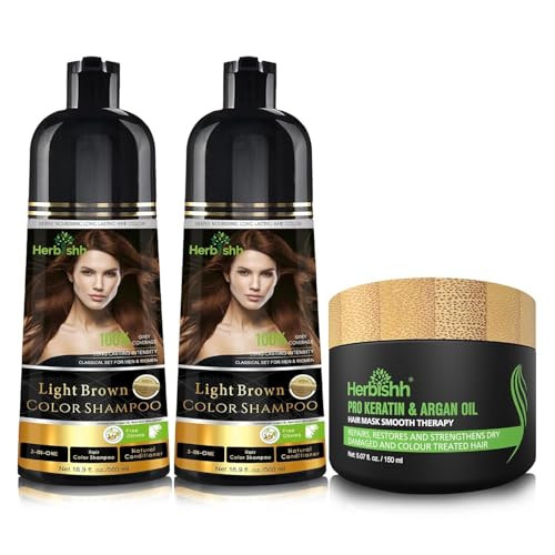Combo Pack - Herbishh Shampoo for Gray Hair + Argan Intense Hair Mask - Long-lasting Dye Shampoo, Colors in Minutes - 500 Ml - Stimulates Dry, Frizzy