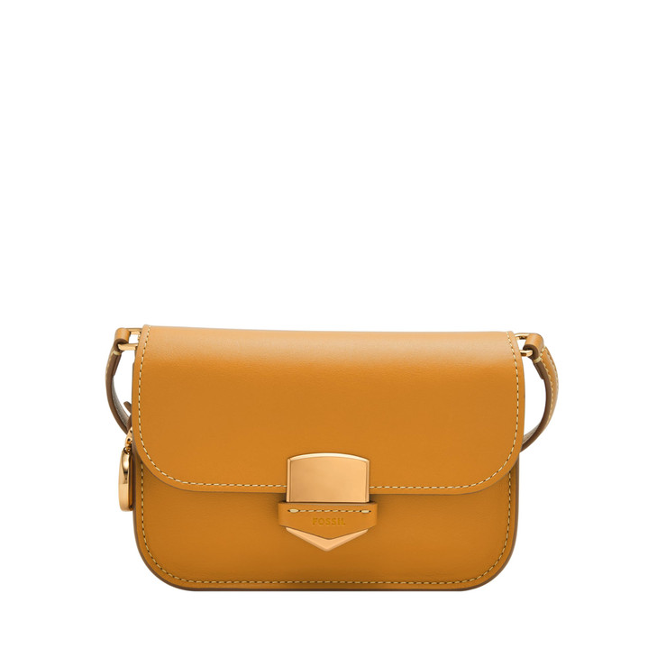 Fossil Women's Lennox Leather Small Flap Crossbody Purse Handbag, Ochre (Model: ZB1926763)