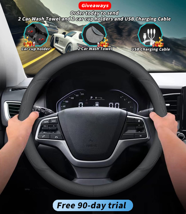 Deer Route Custom-Fit for Tesla Steering Wheel Cover, Premium Leather Car Steering Wheel Cover with Logo, Non-Slip, Breathable, for Tesla Accessories