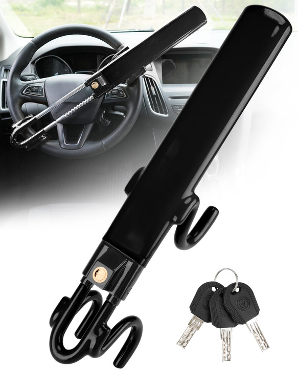 Tevlaphee Steering Wheel Lock Anti-Theft Car Device Heavy Duty Security Car Lock Antitheft Locking Devices Great Deterrent Adjustable Car Wheel Lock