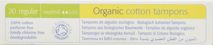 Natracare Non-Applicator 100% Organic Cotton Tampons, Regular, Totally Chlorine Free, Biodegradable and Compostable (CASE of 12 Packs, 240 Tampons To