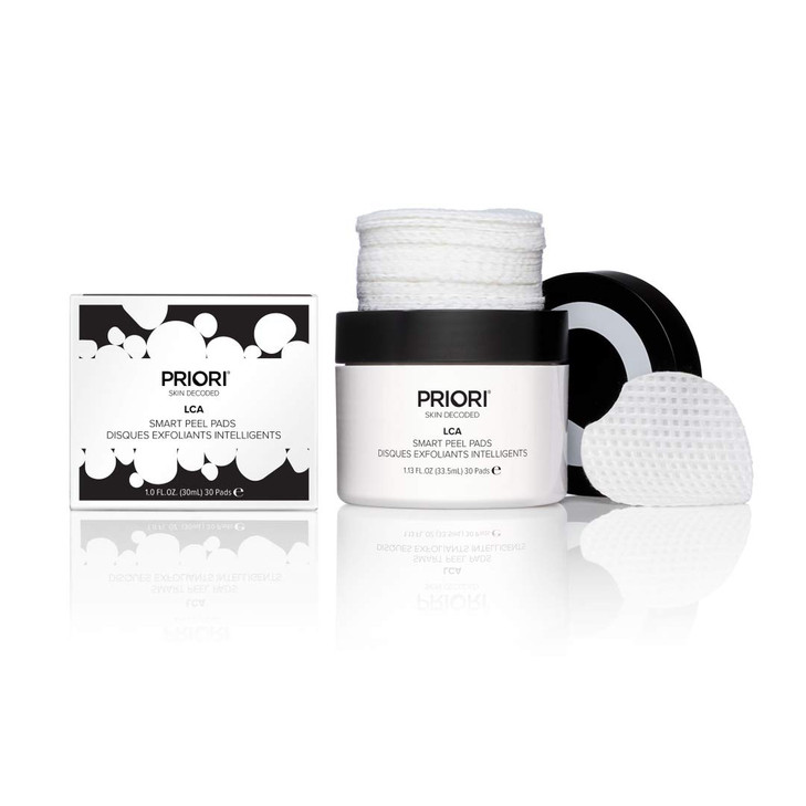 Priori Skincare Smart Peel Pads Lactic and Glycolic Acid Exfoliating Facial Pad Brighten, Smooth Fine Lines, Minimize Pores Ideal for Breakouts, Pigm