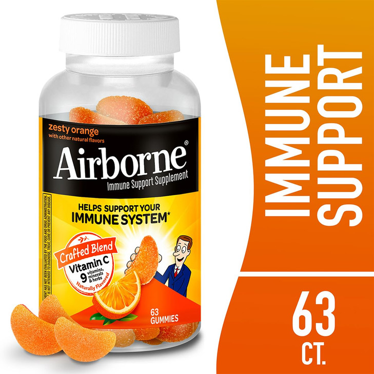 Airborne 750mg Vitamin C Immune Support Supplement Gummies for Adults, Zesty Orange Flavor, Gluten Free Crafted Blend with Powerful Antioxidants Vita