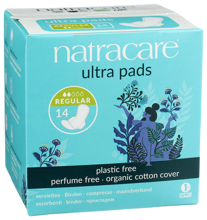 Natracare Slim Fitting Ultra Pads with Wings, Regular, Made with Certified Organic Cotton, Ecologically Certified Cellulose Pulp and Plant Starch (12