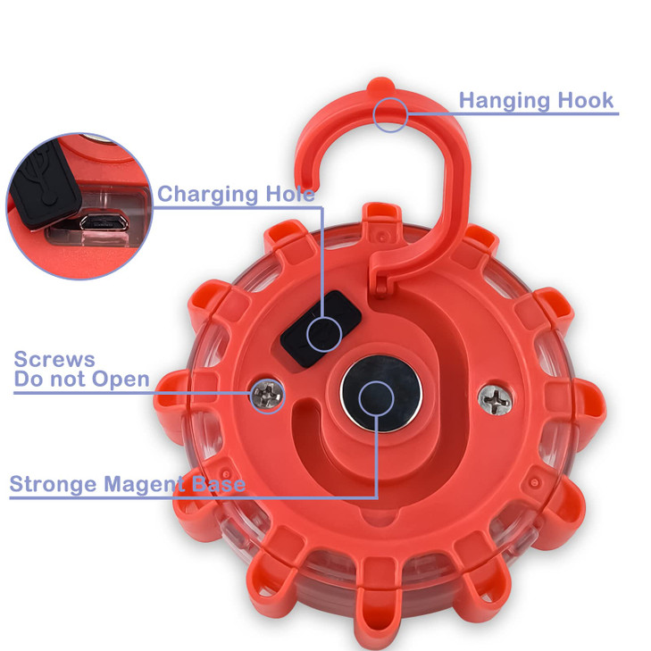 TEAHOOR 8 Pack Rechargeable LED Road Flares Roadside Emergency Car Kit, Emergency Lights for Vehicles with Magnetic Base & Hook, 3 in 1 USB Cable Inc