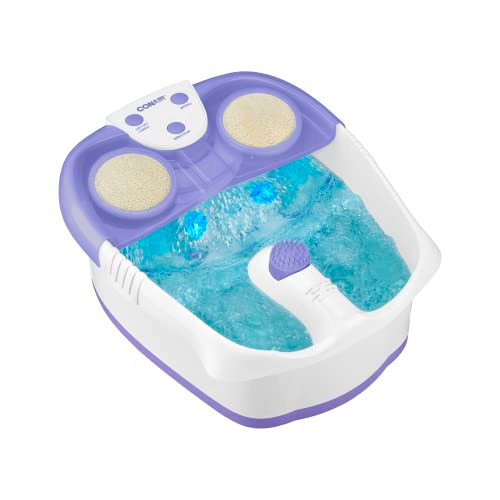 Conair Waterfall Pedicure Foot Spa Bath with Blue LED Lights, Massaging Bubbles and Massage Rollers, Purple/White