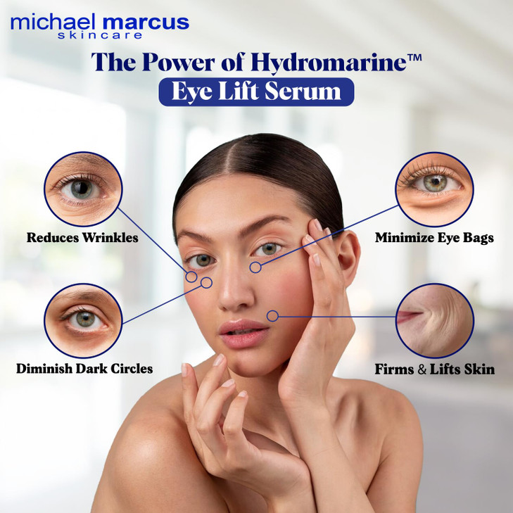 Micheal Marcus Hydromarine Eye Lift Serum - Reduces Wrinkles, Puffiness, Fine Line & Dark Circles - Under Eye Serum Improves Skin Elasticity, Skin t