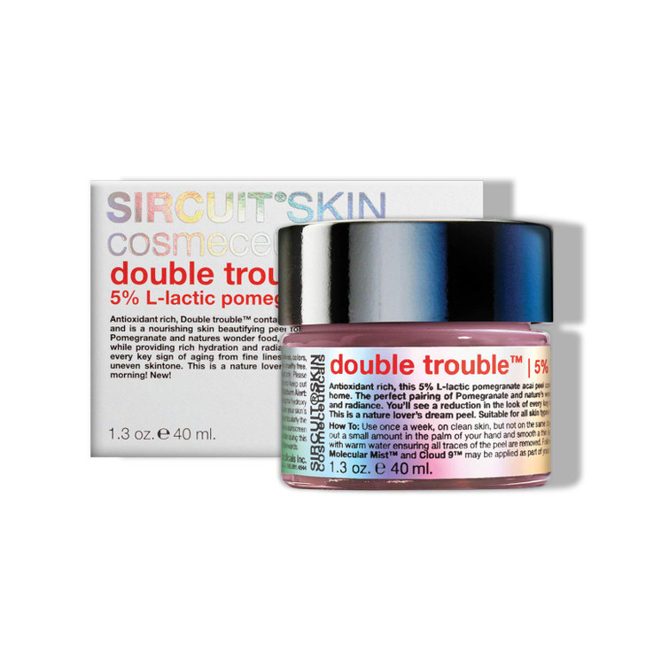 Sircuit Skin DOUBLE TROUBLE - Peel Off Mask with 5% L-Lactic, Pomegranate + Acai Peel - Hydrating Facial Mask Promotes Radiant Skin (1.3 oz)