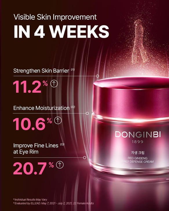Donginbi Red Ginseng Daily Defense Cream - Firming Cream for Loose Surface, Face Moisturizer for Skin Barrier Repair, Korean Red Ginseng, Skin Care G