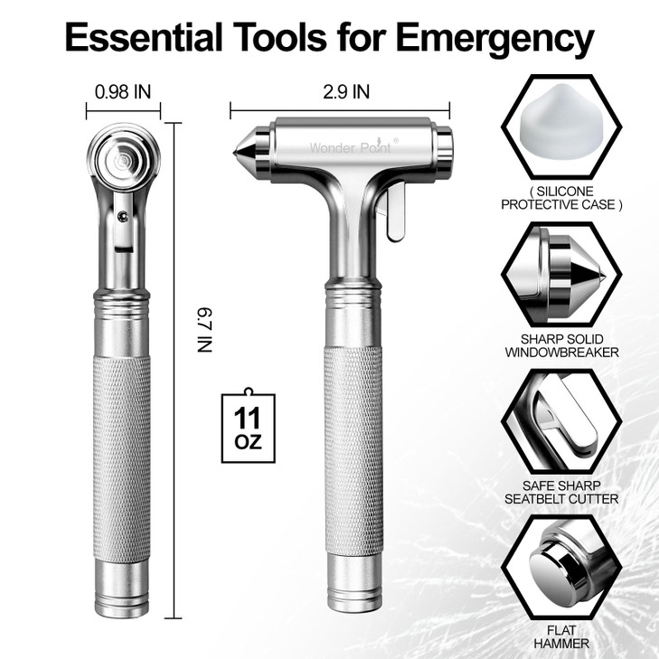 WONDER POINT Premium Car Glass Breaker with Seat Belt Cutter - Automotive Safety Hammer - Emergecy Escape Tool, Car Autoaccessory Metal Window Hammer