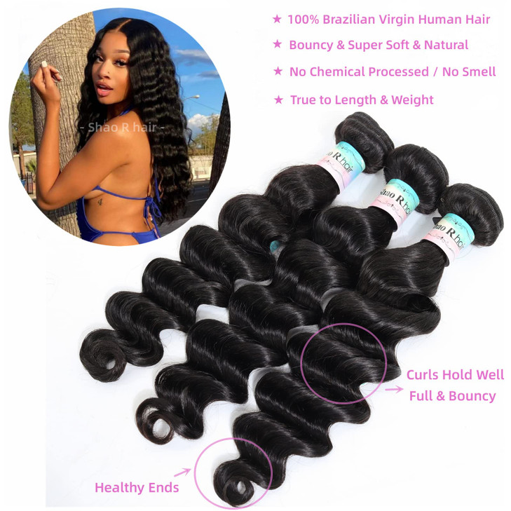 Brazilian Loose Deep Wave Bundles 100% Unprocessed Virgin Human Hair Loose Wave Bundles 121416 Wet and Wavy 3 Bundles Human Hair Extensions Natura