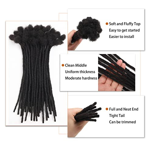 Loc Extensions Human Hair 8 Inch 0.6cm Width 60 Strands Handmade Permanent Dreadlock Extensions for Women/Men Dreads Extensions Can Be Dyed Bleached