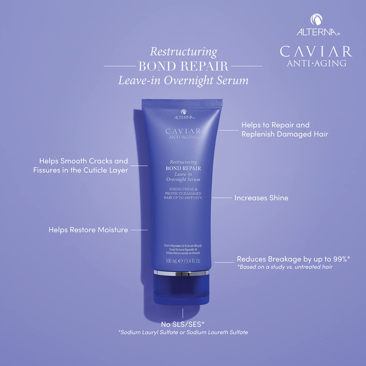 Alterna Caviar Anti-Aging Restructuring Bond Repair Leave-in Overnight Serum, 3.4-Ounce (2-Pack)
