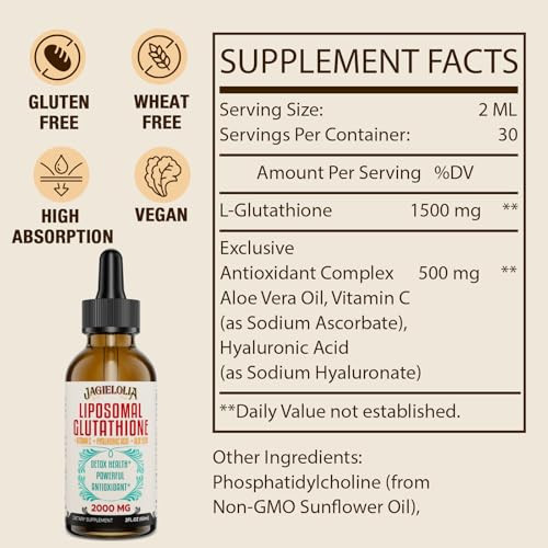 Liposomal Glutathione Liquid 2000MG  Antioxidant Detox Supplement for Women & Men, Aging Defense, Liver Function & Energy, with Hyaluronic Acid + Al
