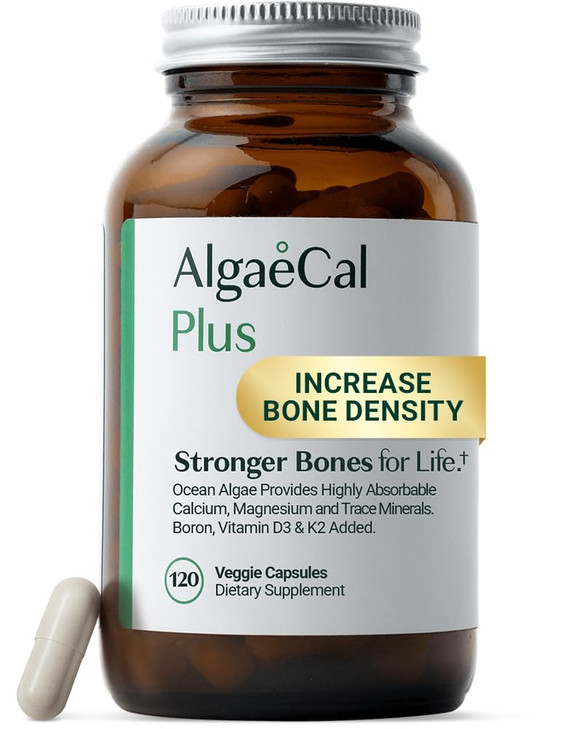 ALGAECAL Organic Red Algae Calcium Supplement for Bone Density, Vitamin K2 MK7 (100mg), Vitamin D3 (1600 IU), Magnesium (350mg) & Trace Minerals & St
