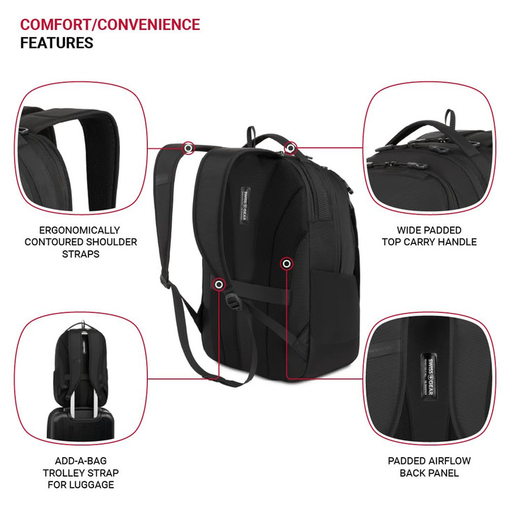 SwissGear Shield Laptop Backpack, Black, 18.5"x12"x6"