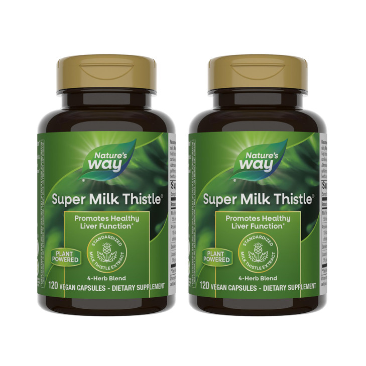 Nature's Way Super Milk Thistle, Promotes Healthy Liver Function*, with Artichoke Leaf, Dandelion Root & Licorice Root Extracts, Gluten Free, 120 Cap