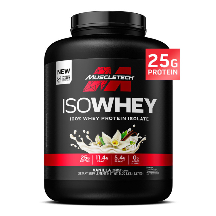 MuscleTech ISO Whey Isolate Protein Powder, Vanilla - Post Workout Gym Supplement for Lean Muscle Gain, Body Building Weight Gainer & Recovery - 25g
