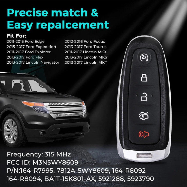 HelloAuto Key Fob Fit for for Ford Explorer Edge 2011-2015, Smart Keyless Entry Remote Start Control for Taurus Focus Expedition Flex 2013-2019 Focus