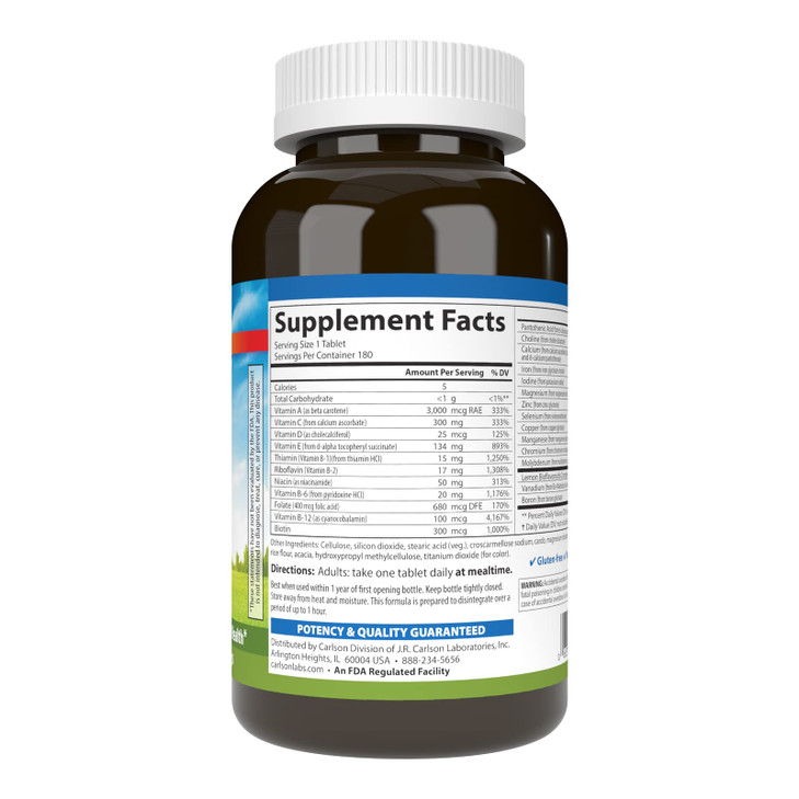 Carlson - Super 1 Daily, Vegetarian Multiple Formula, Multivitamin, Optimal Wellness, 180 Tablets