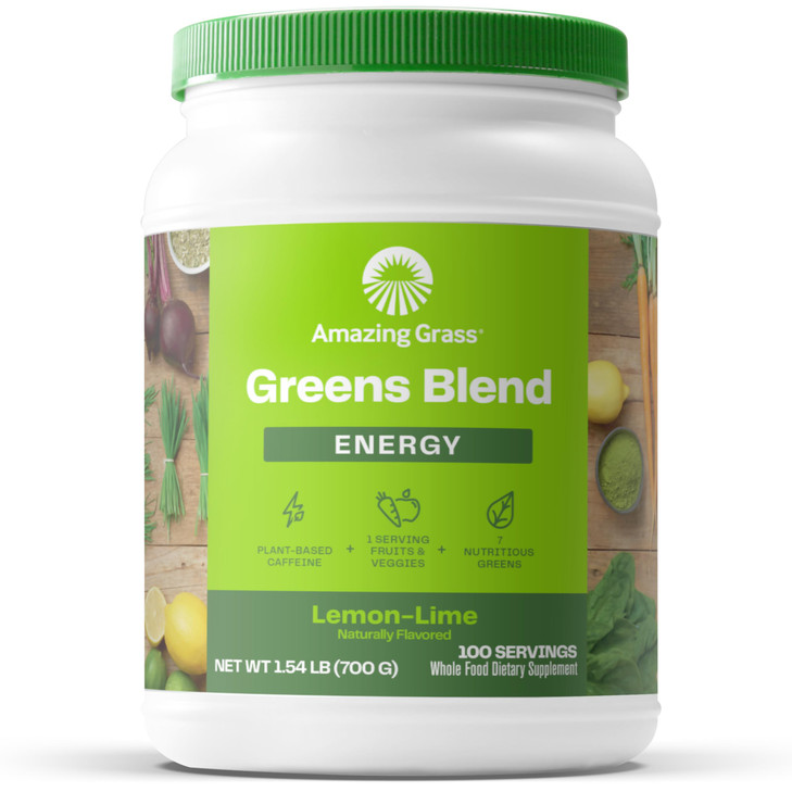 Amazing Grass Green Superfood Energy: Super Greens Powder & Plant Based Caffeine with Green Tea, Beet Root Powder & Flax Seed, Lemon Lime, 100 Servin