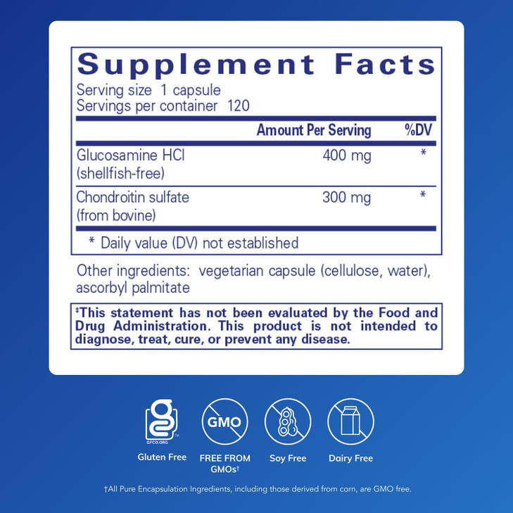 Pure Encapsulations Glucosamine HCl Chondroitin | Hypoallergenic Dual|Strength Support for Healthy Joint Motility and Function | 120 Capsules