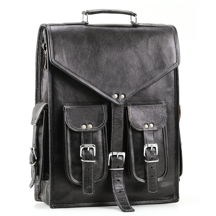 Handmade World Black Vintage Leather Backpack Laptop Messenger Bag Rucksack Sling for Men and Women (12" x 16")