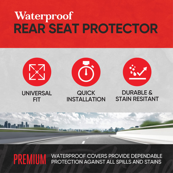 BDK AquaShield Rear Bench Car Seat Cover , Waterproof Neoprene Back Cover for Cars Trucks Van SUV , Ideal Protector Kids & Dogs , Automotive Accessor