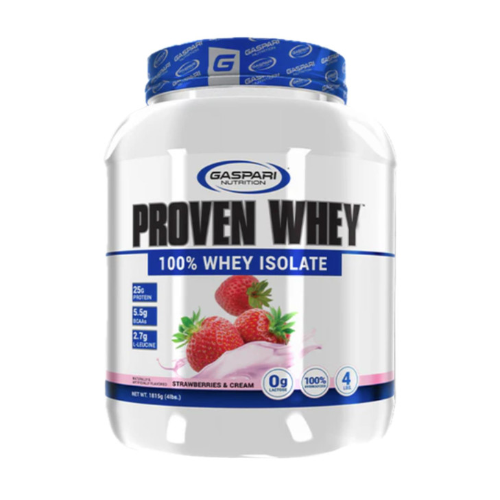 Gaspari Nutrition Proven Whey, 100% Hydrolyzed Whey Isolate, High Protein, Lactose Free, Low Carbohydrate and Low Sugar (4lb, Strawberries & Cream)